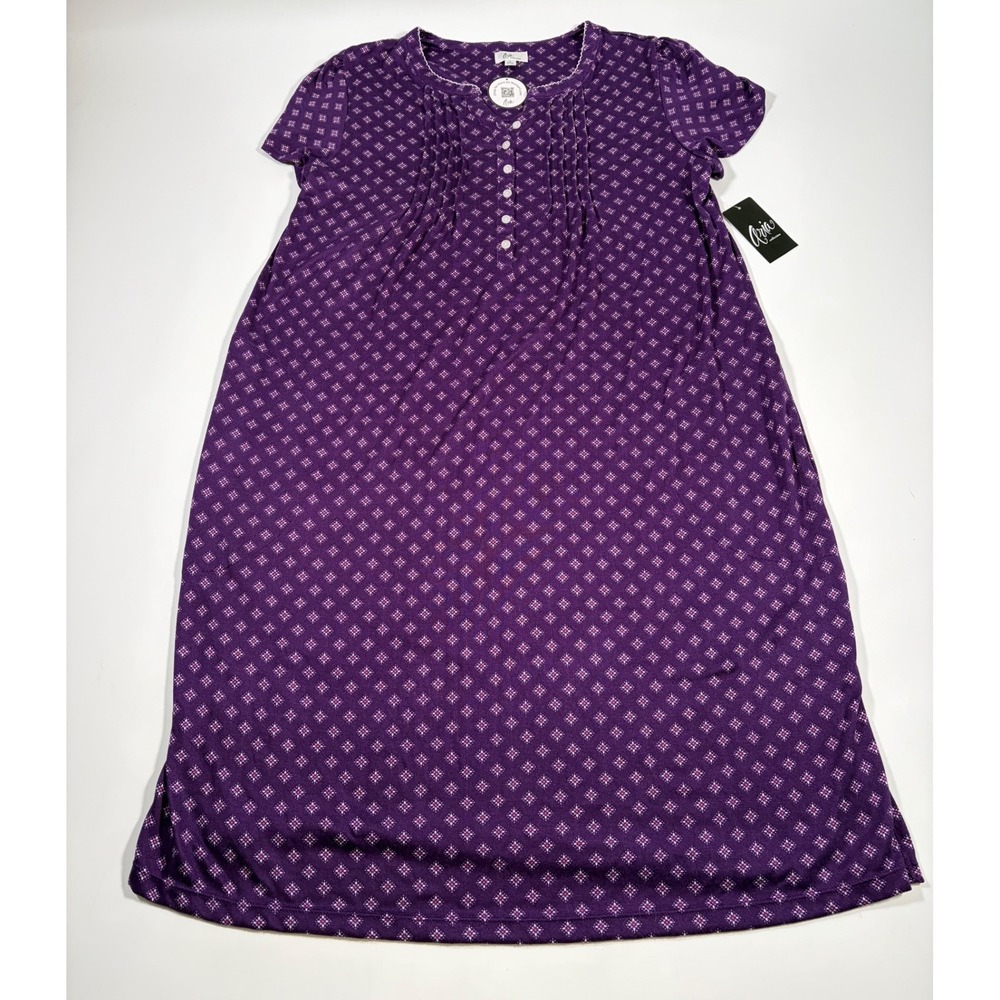 Aria Collection Purple Floral Nightgown L Short Sleeve Sleep Dress Cottagecore